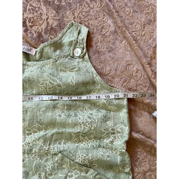 Vintage linen sage green floral midi overall dress with pockets size large - Picture 8 of 9